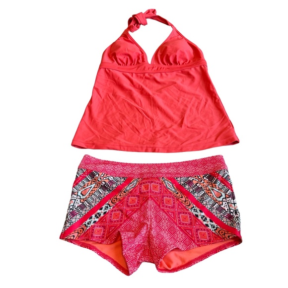 Prana Other - Prana Two Piece Swimsuit Halter Top Raya Bottom Carmine Pink Marrakesh Med NWT